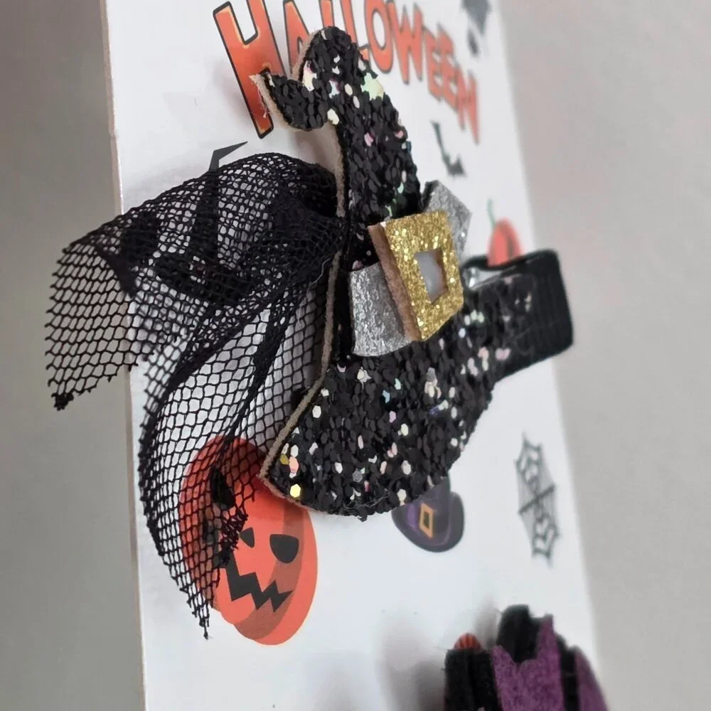 Girls Cute Halloween Hair Clips | 3D Glitter Pinch Clip | Set of 5 | NEW